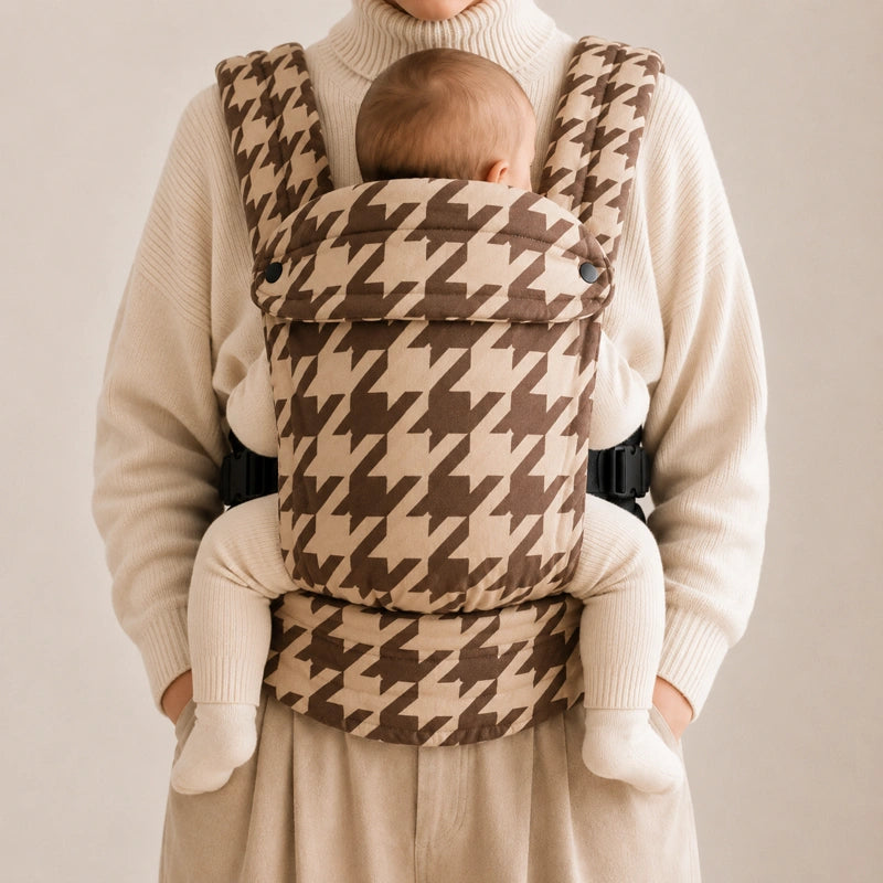 Porte-Bébé Physiologique Pied-de-Poule Caramel
