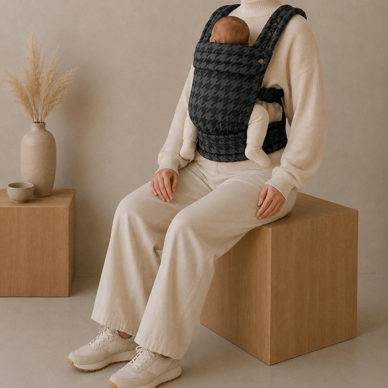 Porte-Bébé Physiologique Pied-de-Poule Anthracite